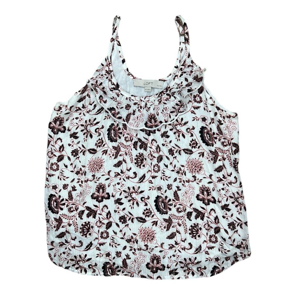LOFT White Metallic Thread Floral Cami XSP